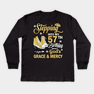 Stepping Into My 57th Birthday With God's Grace & Mercy Bday Kids Long Sleeve T-Shirt